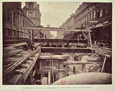 Construction of the metro system along the rue de Rivoli, 1898 by French School